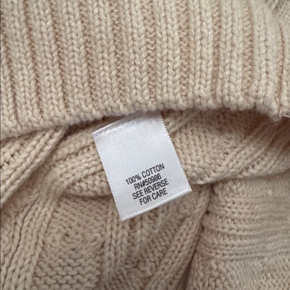 Cream Turtleneck Cable Knit 100% Cotton Ribbed Sweater - Picture 4 of 4